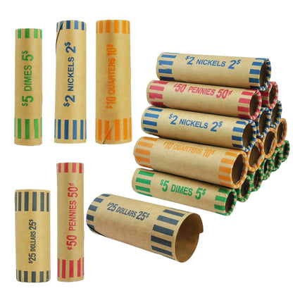 110 Pcs Assorted Preformed Coin Wrappers - Red, Green, Blue, Orange