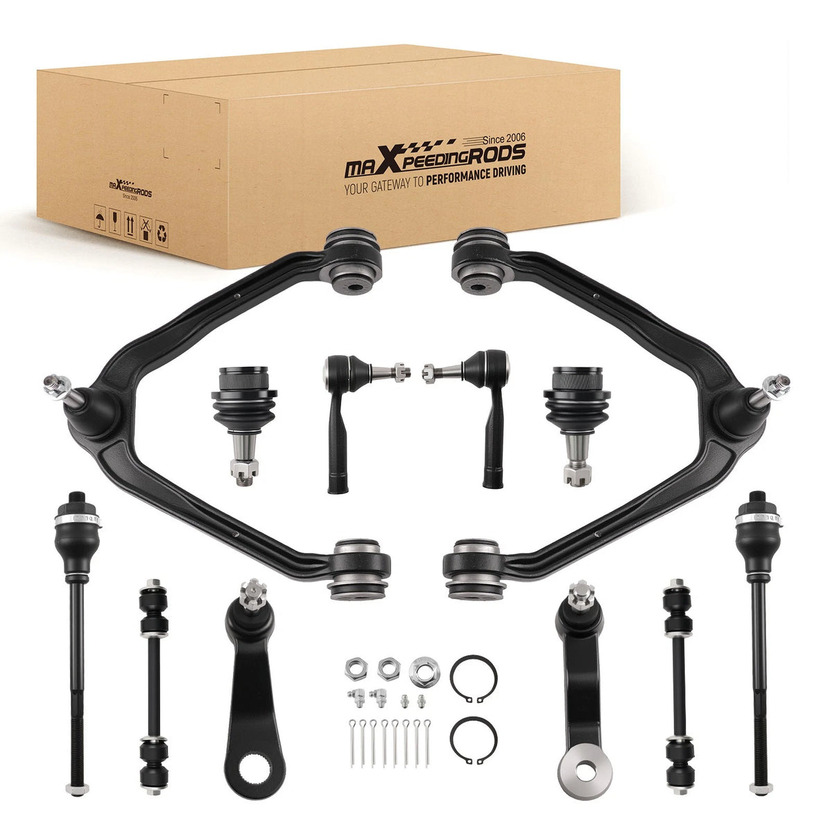 12x Front Upper Control Arms Tie Rods Kit for Chevy Silverado 1500 (1999–2006)