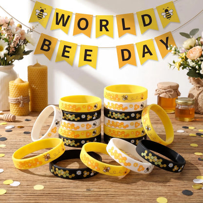 48 Bee Silicone Bracelets for Honeybee Enthusiasts (Bulk Pack)