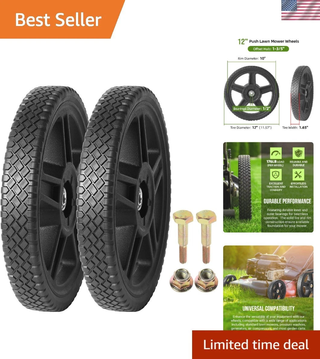 2X Durable PVC 12-Inch Lawn Mower Wheels for Universal Fit Garden Tools