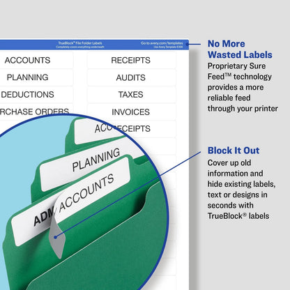 File Folder Labels, 2/3" x 3-7/16", White, TrueBlock Technology