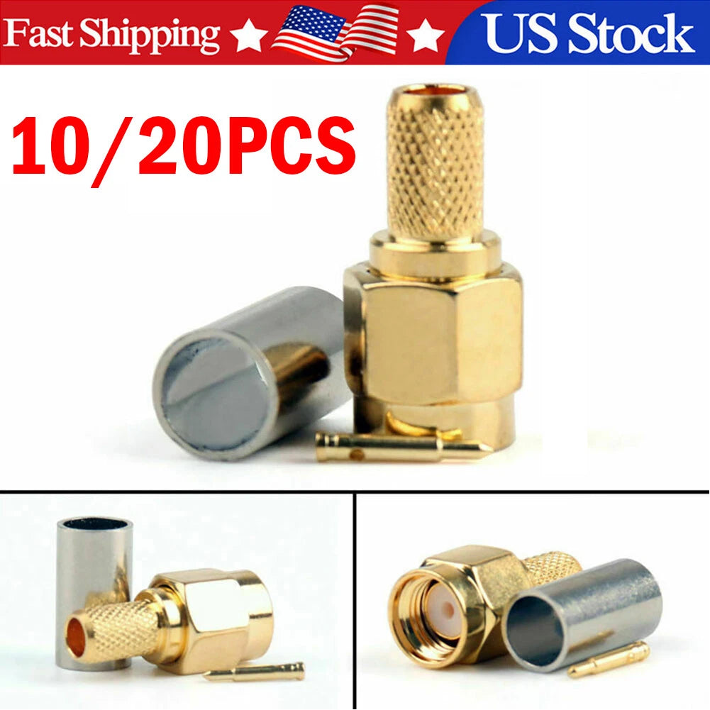 10X SMA Male Plug Crimp Connector for RG58 RG142 LMR195 RG400 Cable