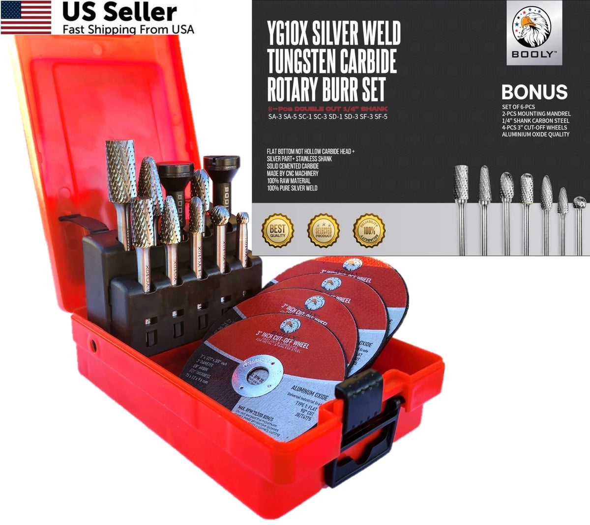 Set of 3 Die Grinder Bits for Medium, Large & Extra Large Burrs 1/4" Shank