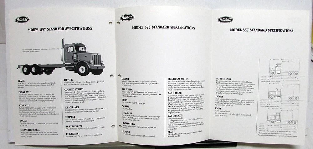 1987 Peterbilt Model 357 Specifications Brochure