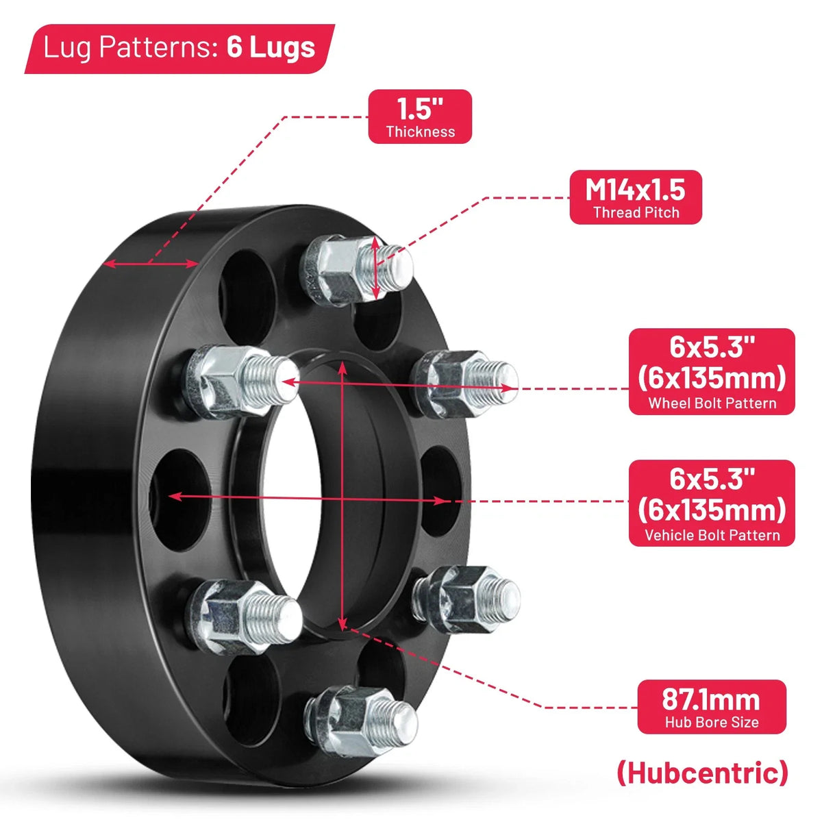 Set of 4 Hubcentric Wheel Spacers 1.5" M14x1.5 for Ford Lobo (2015–2021)