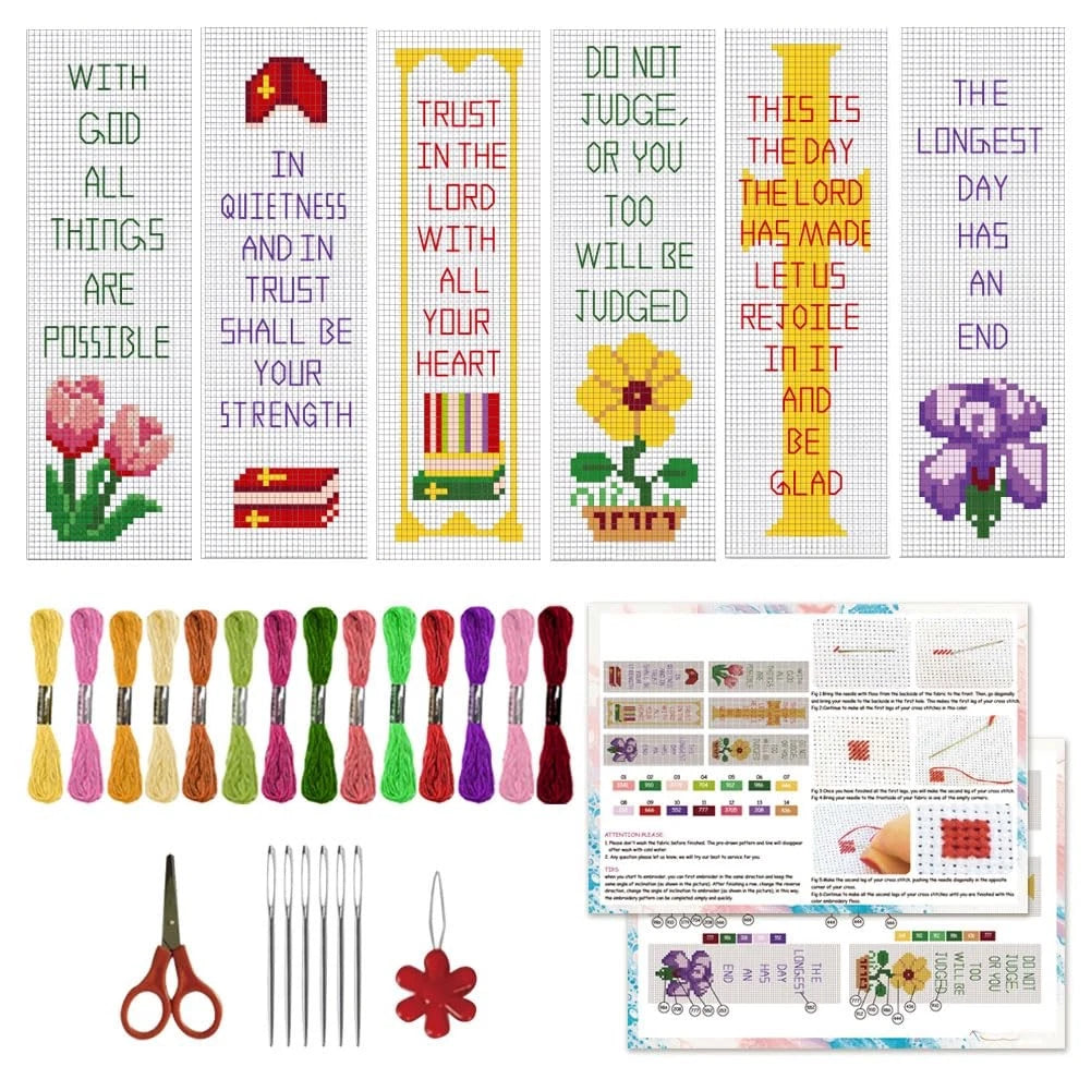 6 Pcs Cross Stitch Bookmark Kit for Beginners with Backing Felt