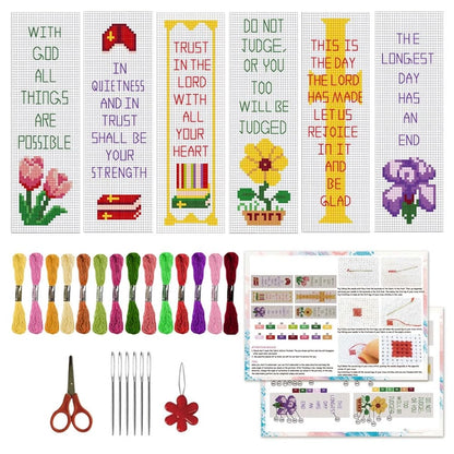 6 Pcs Cross Stitch Bookmark Kit for Beginners with Backing Felt