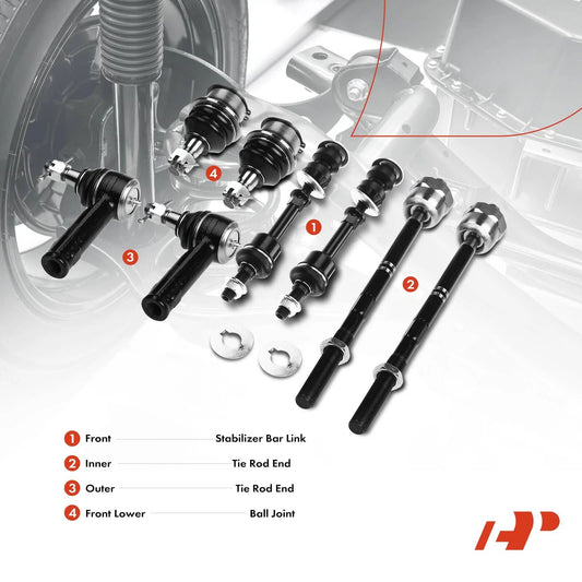 Set of 8 Front Sway Bar, Tie Rod & Ball Joint for Ford F-150 (2005–2006) K80338, EV463, ES3691, K80149