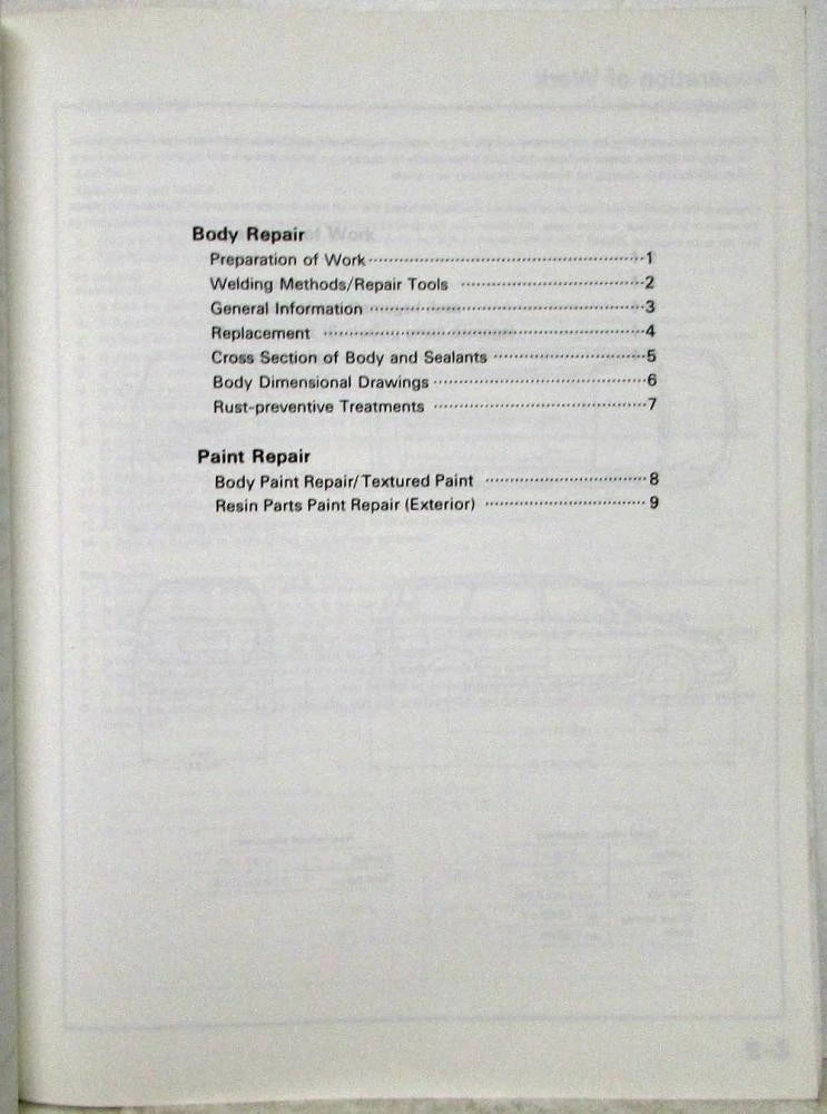 Service Shop Body Repair Manual for Isuzu Oasis (1996)