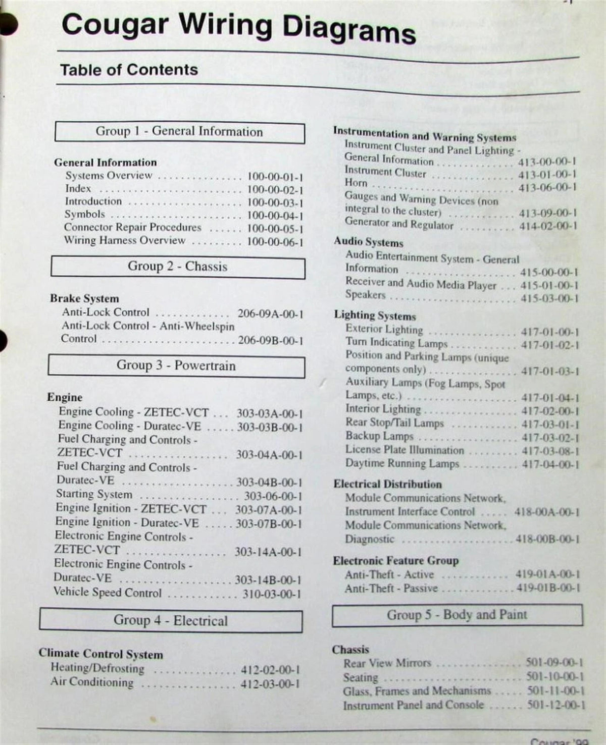 Electrical Wiring Diagram Service Manual for Mercury Cougar (1999)