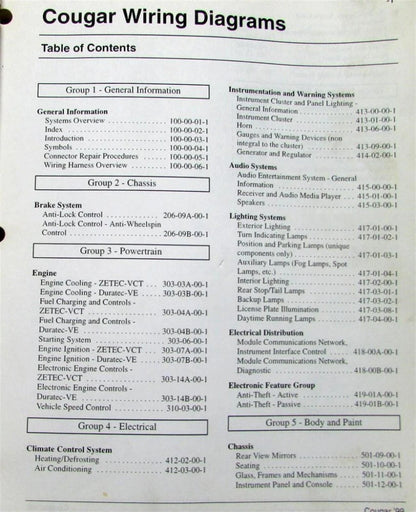 Electrical Wiring Diagram Service Manual for Mercury Cougar (1999)