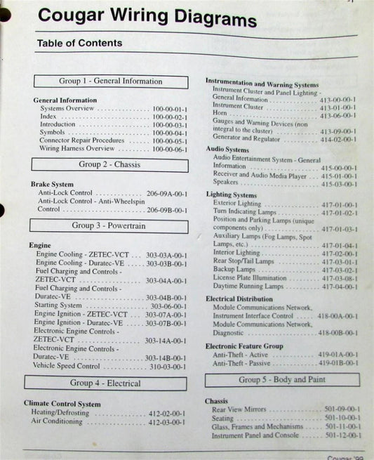 Electrical Wiring Diagram Service Manual for Mercury Cougar (1999)