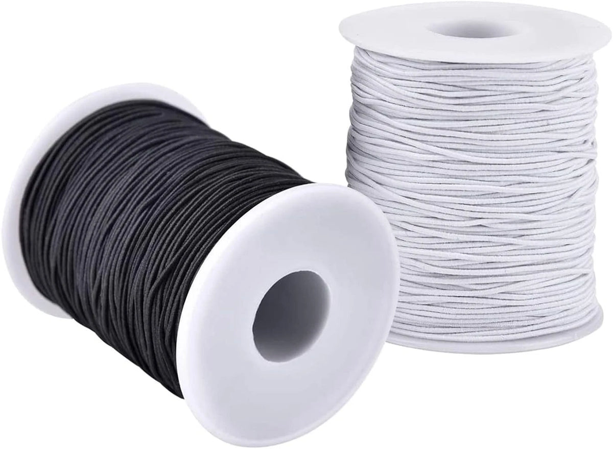 2 Rolls Elastic String for Bracelets, 1 mm Black and White