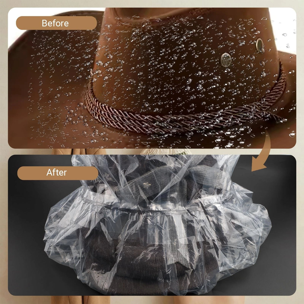 2-Pack Cowboy Hat Rain Cover, Clear Plastic Cover One Size
