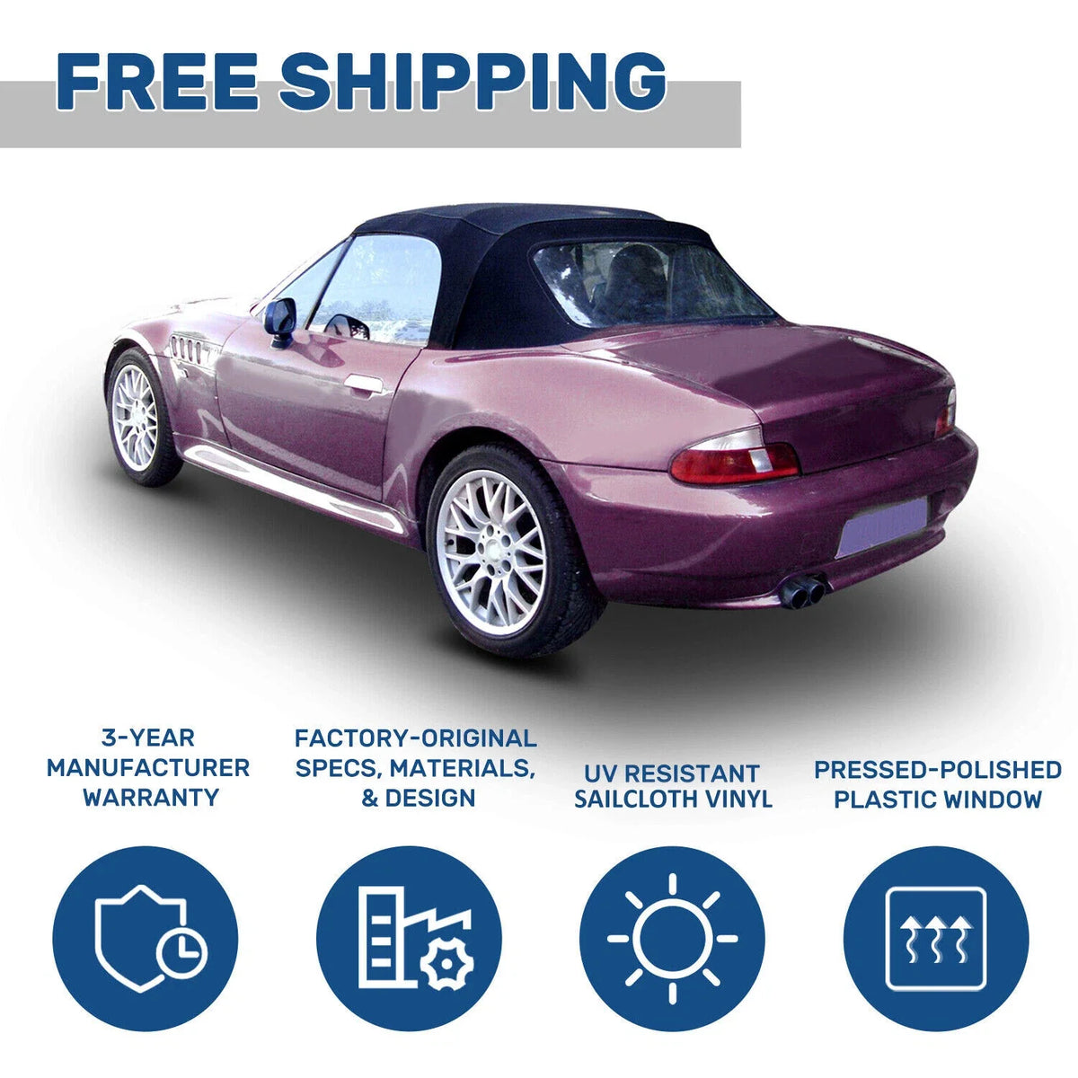 Black Soft Top with Clear Window for BMW Z3 Convertible (1996-2002)