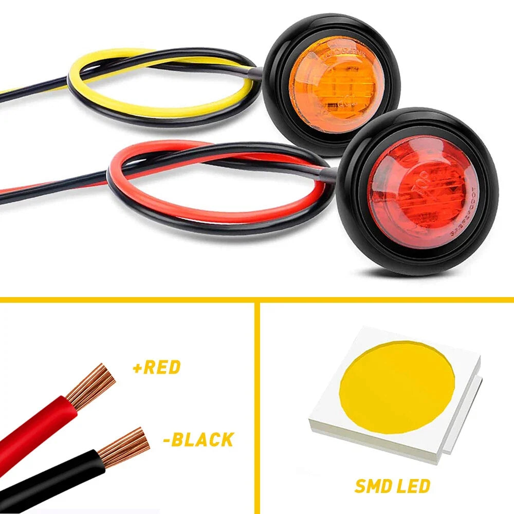 12V LED Round Marker Lights Set of 20 for Universal Fit Vehicles