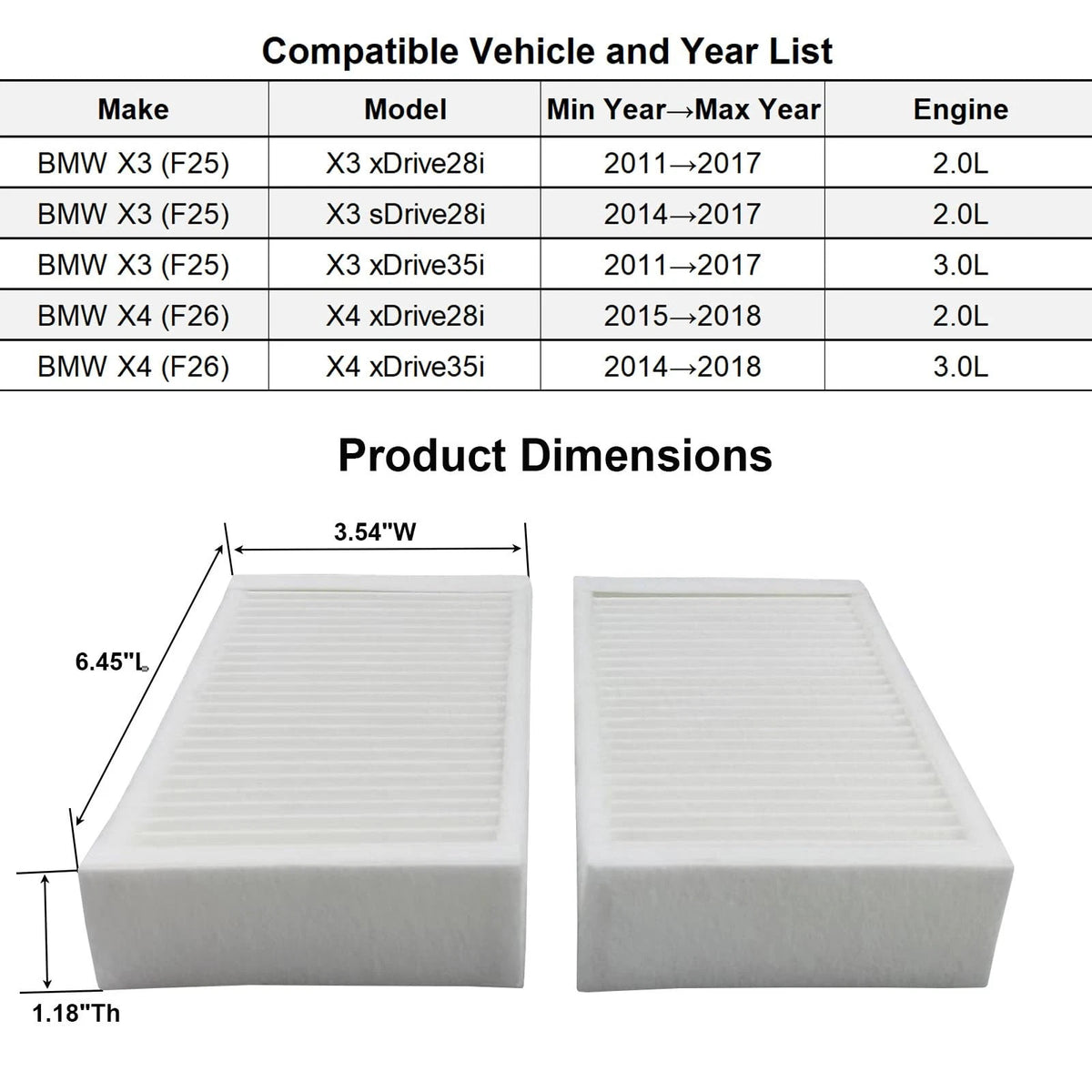Cabin Air Filter for BMW 3 Series (2012–2019)