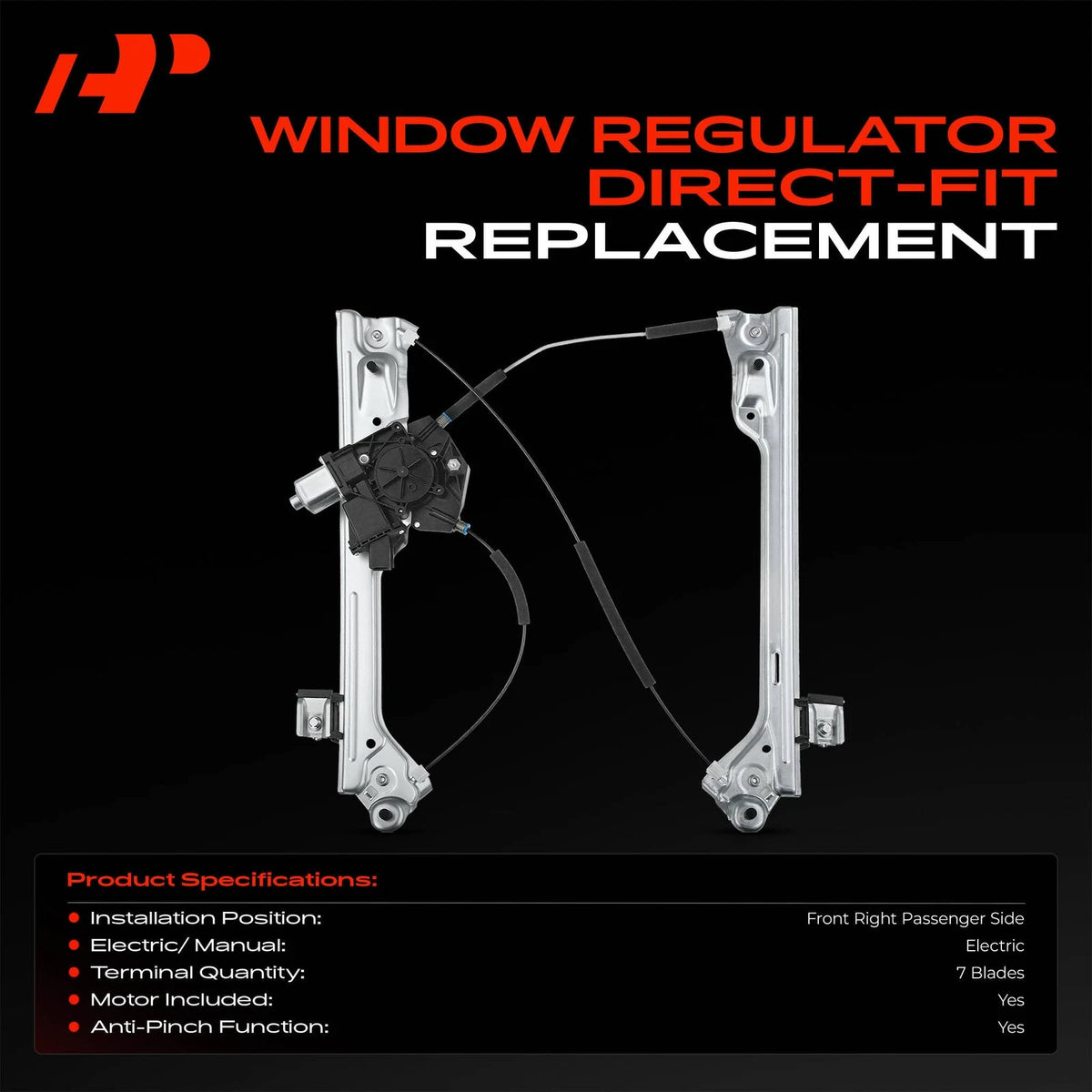 Front RH Power Window Regulator w/Motor for Chevy Silverado 1500 (2014–2018) 23422491, 23118068, 23453654, 751-725