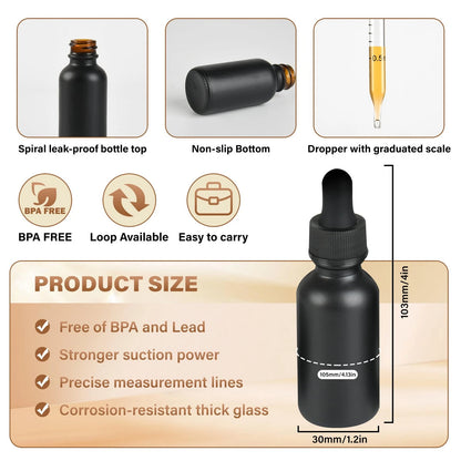 6X 1oz Black Glass Dropper Bottles for Tinctures