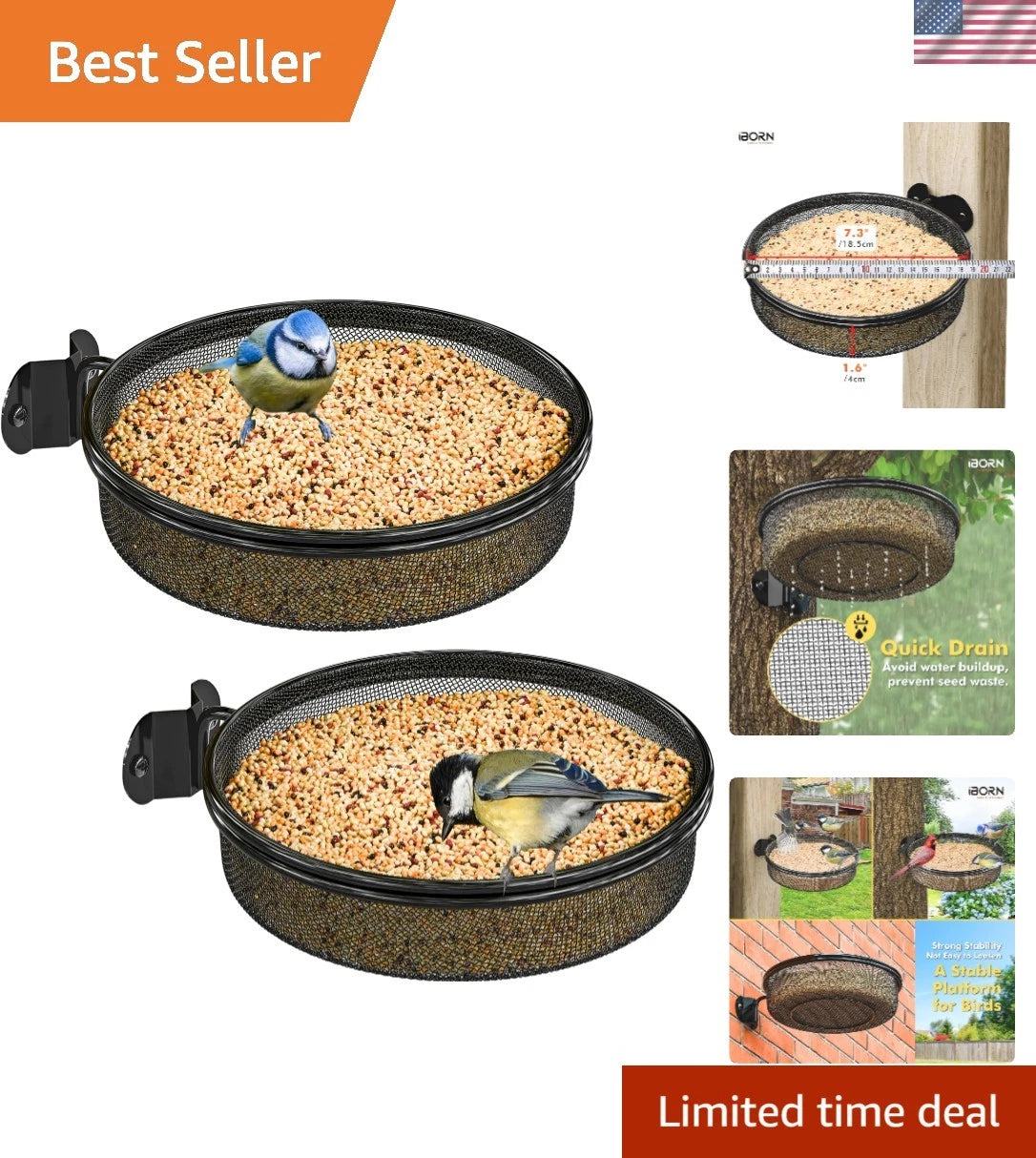 Innovative Metal Bird Feeder Tray with Quick Drain Design for Gardens