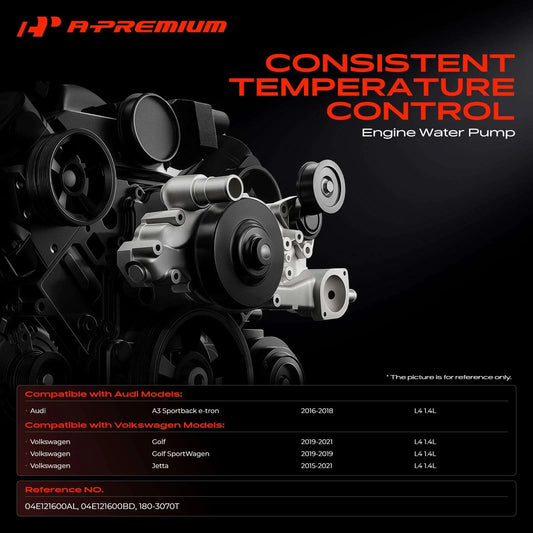 A-Premium Engine Water Pump w/ Thermostat for Volkswagen Jetta Golf (2015–2021) 04E121600AL, 04E121600BD, 180-3070T