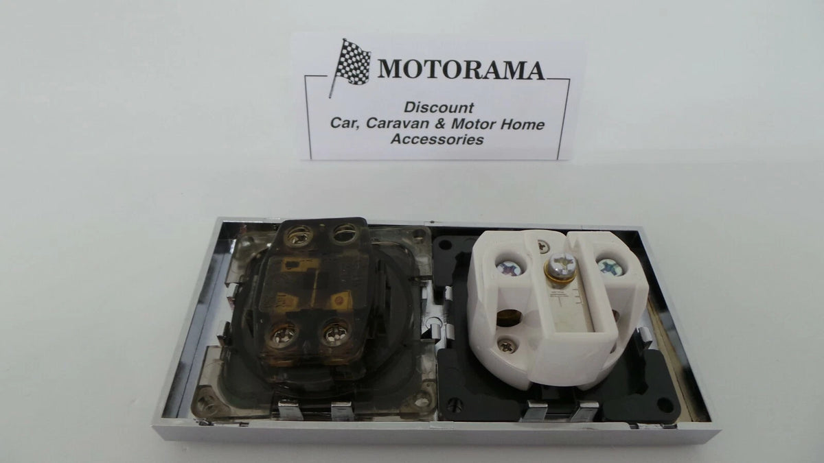 CBE 240V Socket & 12V Switch Chrome Facia for Motorhome/Caravan (PO322, 250, 265)