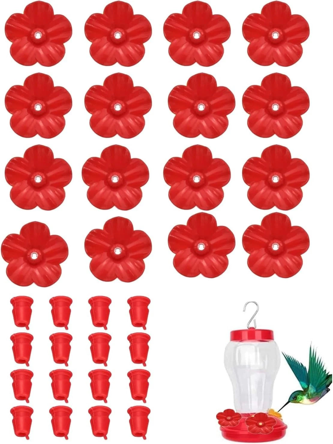 Set of 16 Red Hummingbird Feeder Replacement Flowers