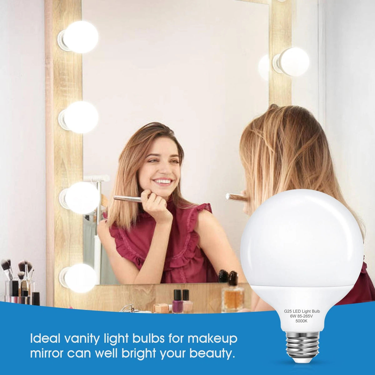 8 Pack G25 LED Globe Bulbs for Bathroom Vanity Mirror (60W)