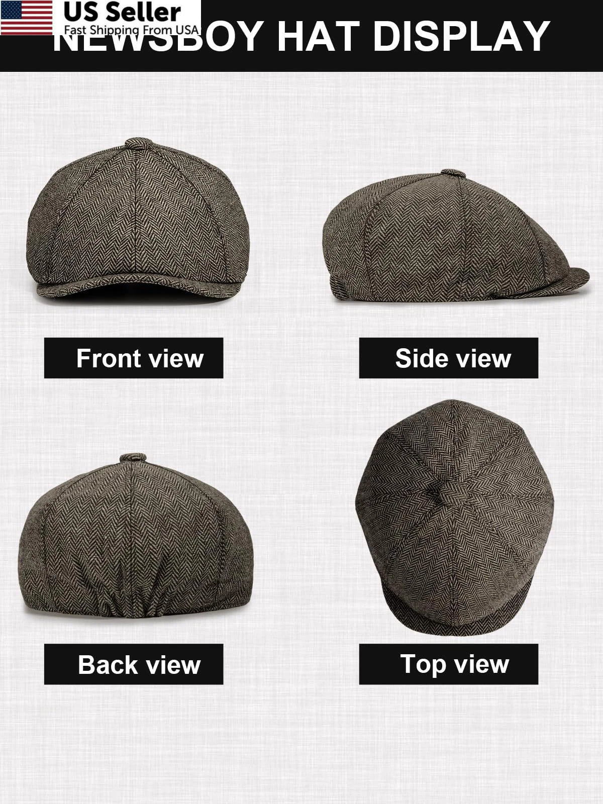 Newsboy Cap for Men (Medium, Dark Grey Khaki)