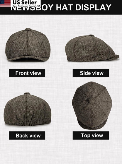 Newsboy Cap for Men (Medium, Dark Grey Khaki)