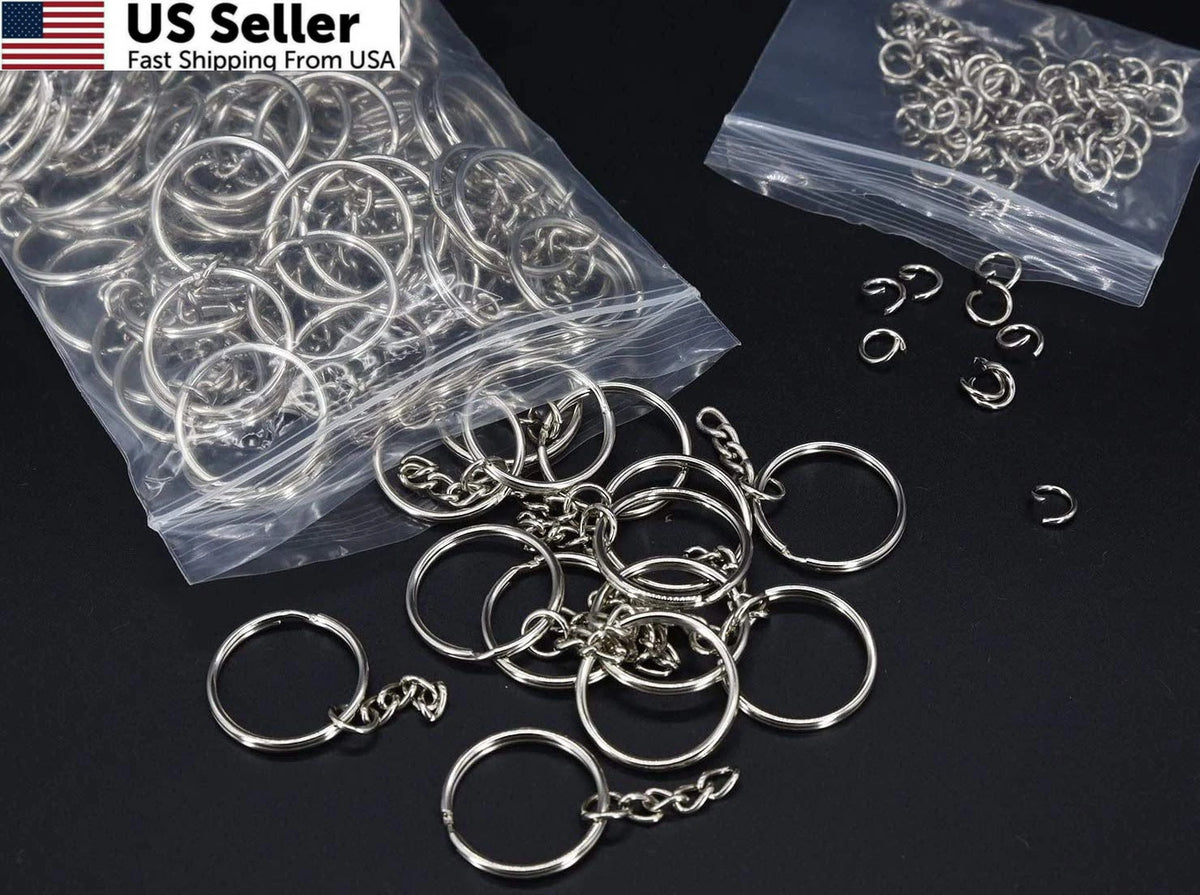 100 Pack Key Ring with Chain and Open Jump (1 inch)