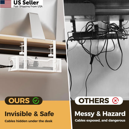 Cable Management Tray for Under Desk (13.4", White)