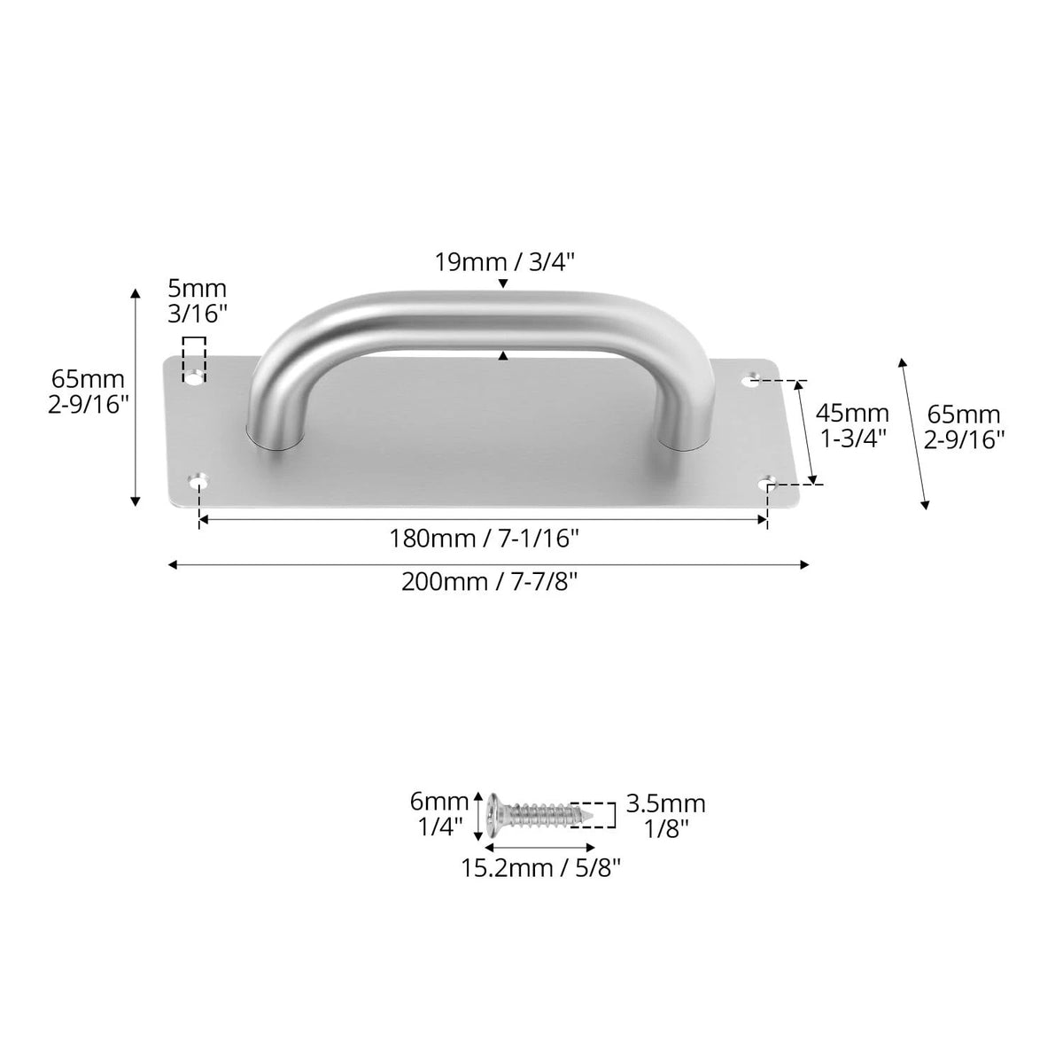 2X Pull Push Door Plate Handle 8" for QWORK