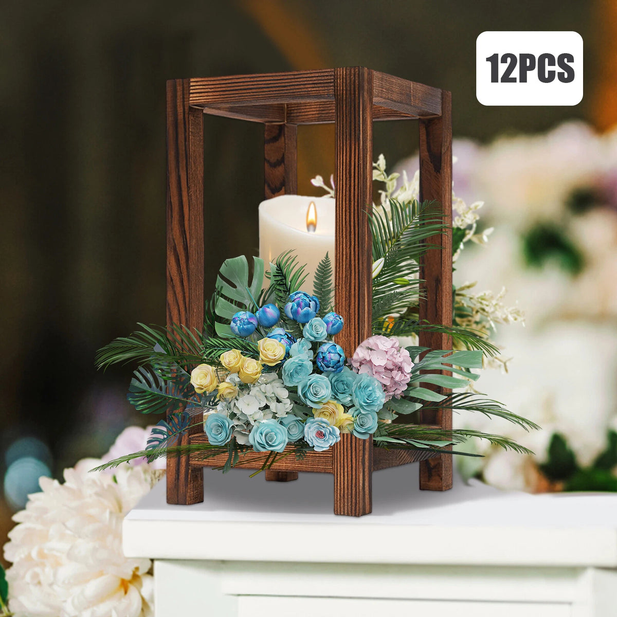 12 Pack Solid Wood Candle Holders for Wedding Lantern Centerpiece