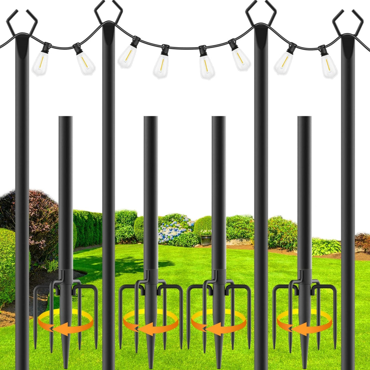 4 Pack String Light Poles for Outdoor Use (10Ft)