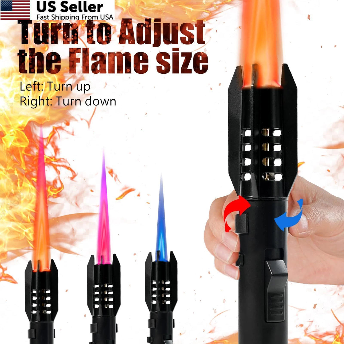 Camping Lighter Torch Straight Flame Refillable Black