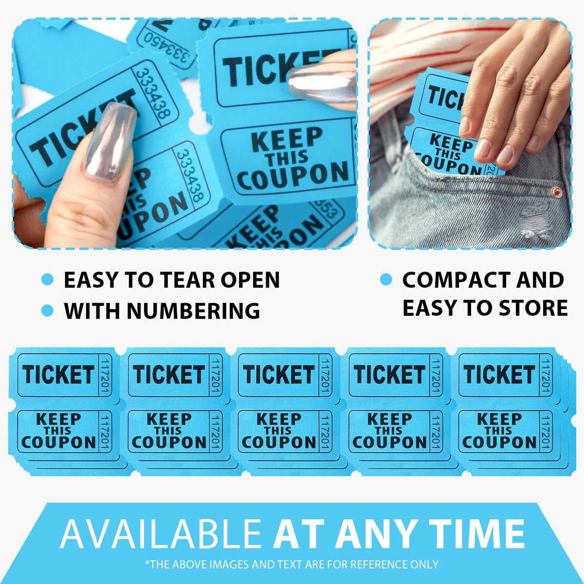 200PCS Double Roll Raffle Tickets 50/50 2" x 2", Green