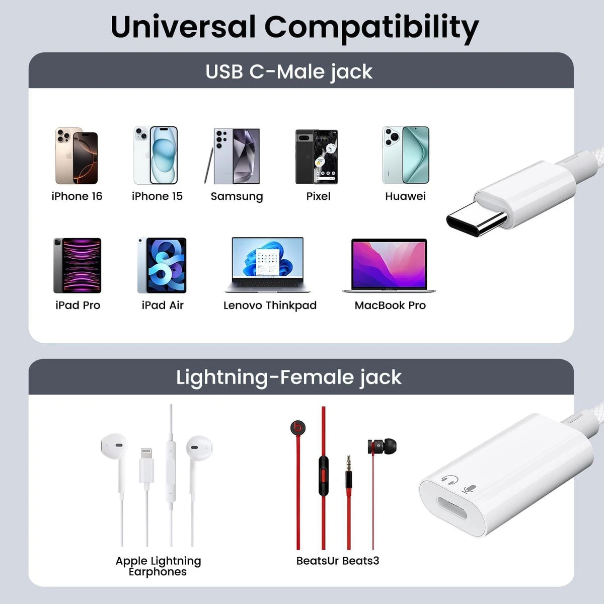 USB C to Lightning Audio Adapter for Various Devices (No Specific Years)