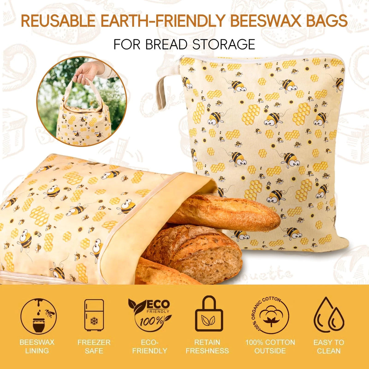 2 Pack Beeswax Bread Bags for Homemade Bread Storage