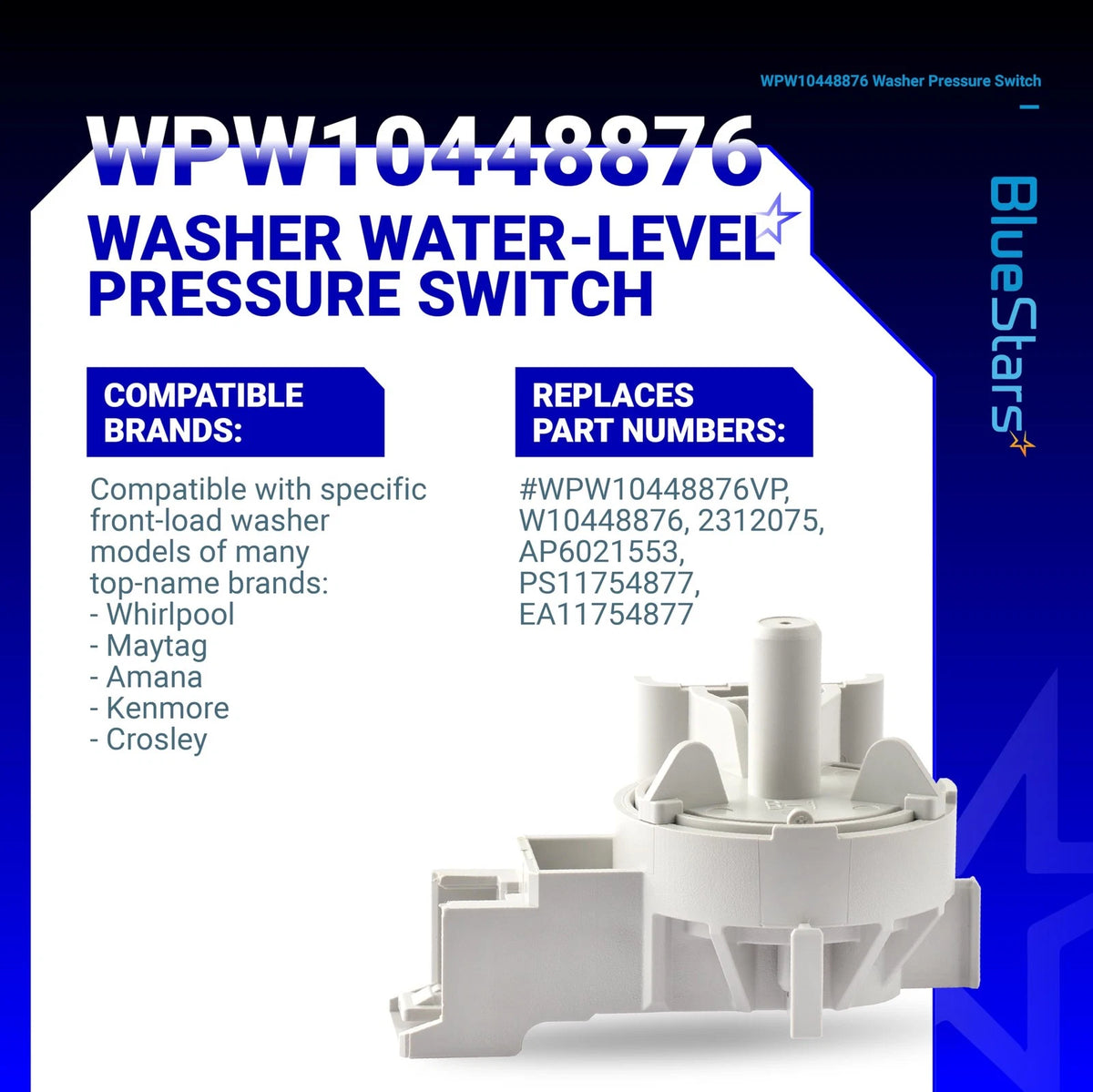 Washer Water Level Pressure Switch for Whirlpool WPW10448876