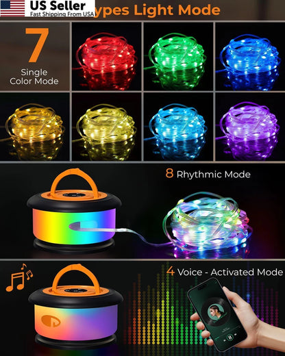 Retractable Camping String Lights for Outdoor Use (32.8ft)