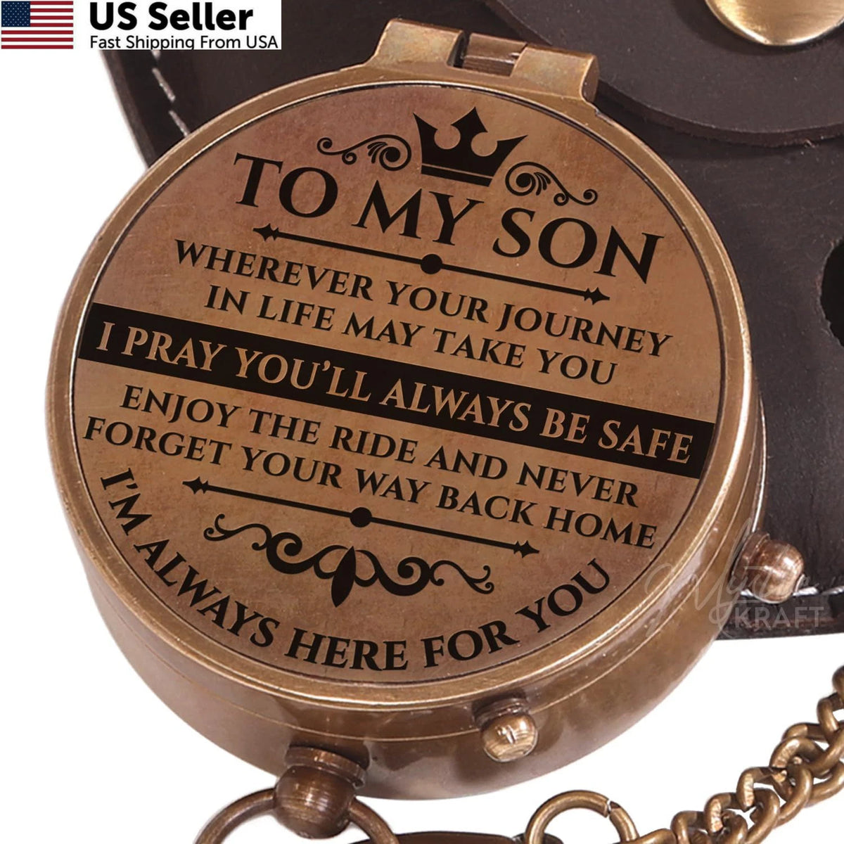 Engraved Brass Pocket Compass for Son - Antique Brass