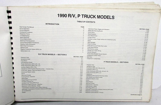 Electrical Wiring Diagram Service Manual for Chevrolet R/V P Model (1990)