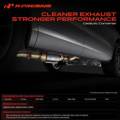 A-Premium Catalytic Converter for Hyundai Sonata (2015–2018) 28600C2400, 28600C2560, 54965