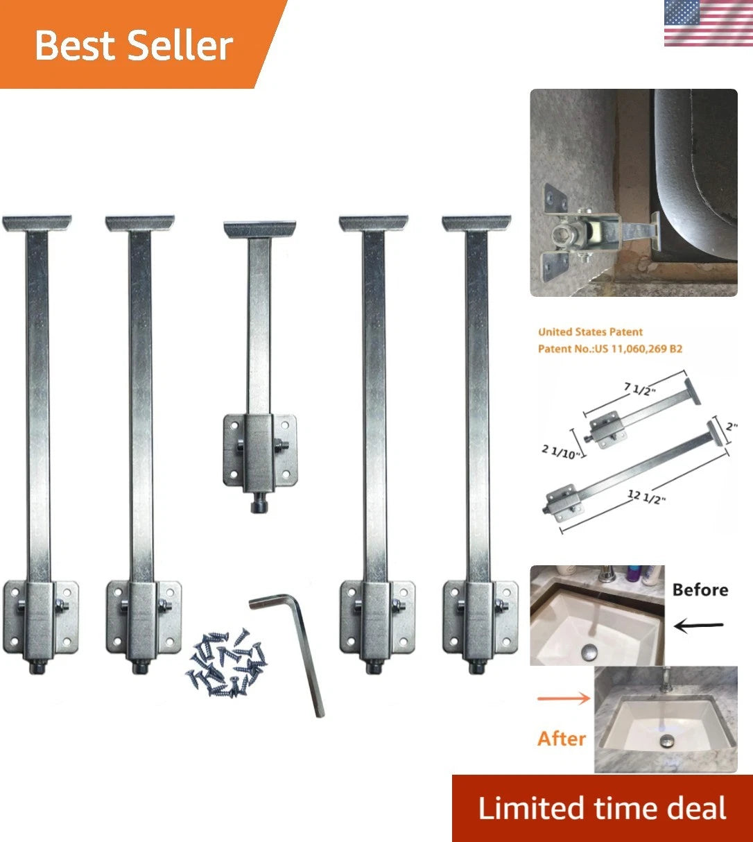 Adjustable Heavy-Duty Brackets for Undermount Sink Installation