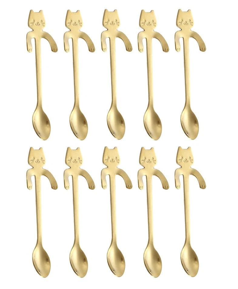 10PCS Mini Cat Spoon Set for Tea, Coffee, Dessert