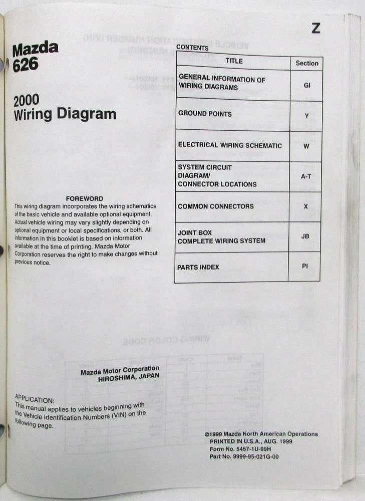Electrical Wiring Diagram for Mazda 626 (2000)