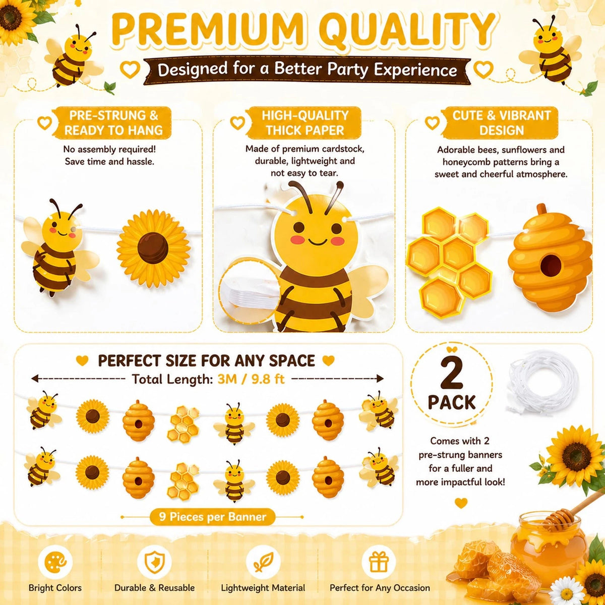 Honeybee Garland Banner for Bee Birthday Party Decorations