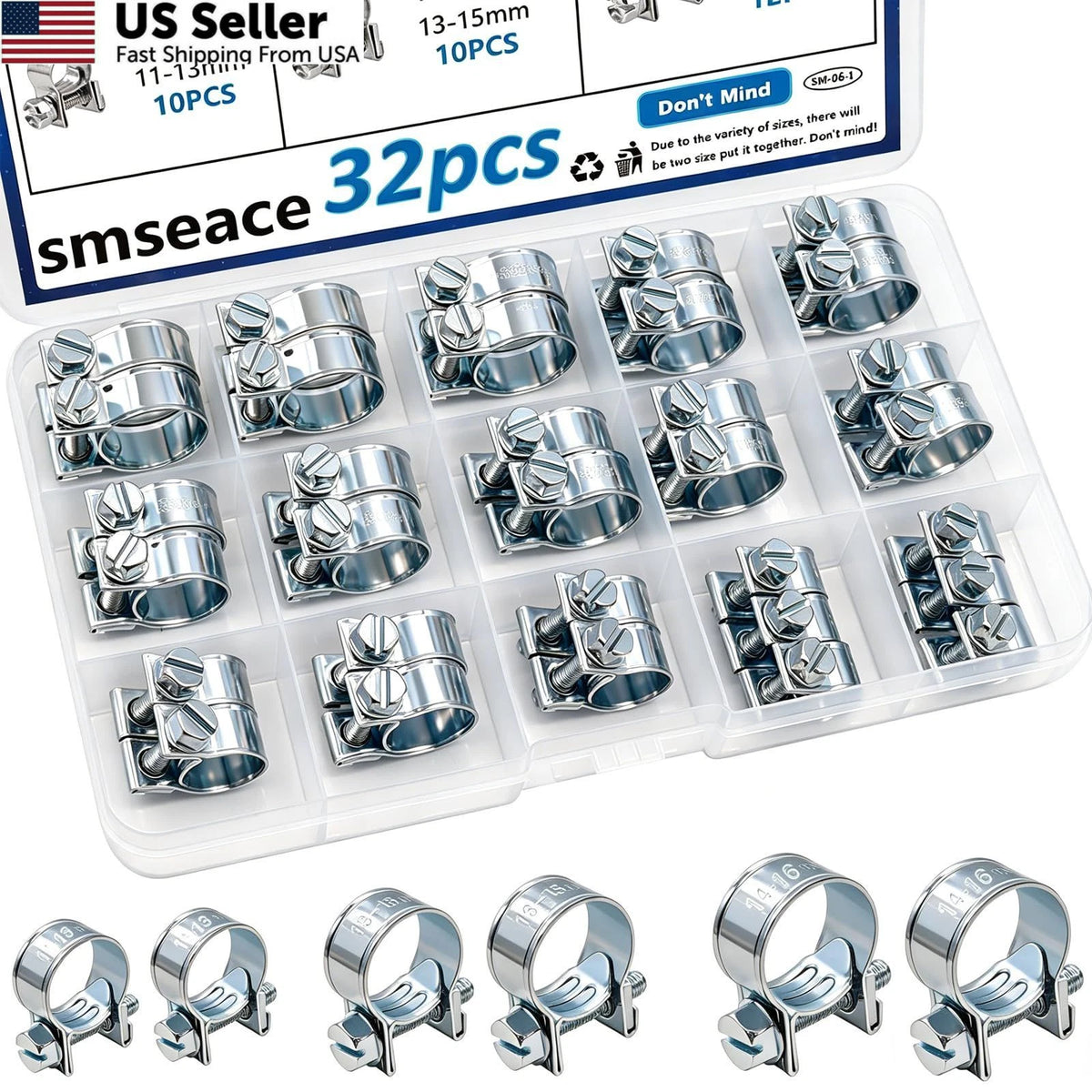32Pcs Fuel Line Clamps for Various Vehicles (11-16mm, Silver)