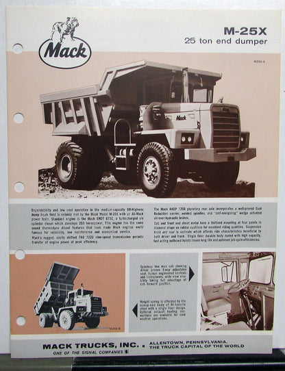 Specification Sheet for 1972 Mack Truck Model M 25X